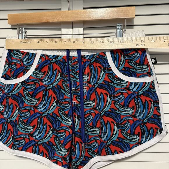 Andrew Christian SIZE LARGE 3" Lined SwimShorts Banana Print Red Blue Trunks Men - Picture 5 of 12